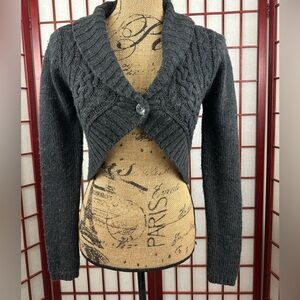 Y2K Aeropostale Gray Wool Blend Acubi Cable Knit Bolero Shawl Cardigan